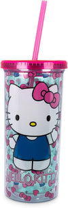 Vaso con Tapa y Carrizo Hello Kitty Lazos