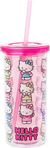 Vaso con Tapa y Carrizo Hello Kitty Varias