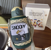 Set Botella para cafe o agua Snoopy con bolso y 2 tipos de tapas más taza