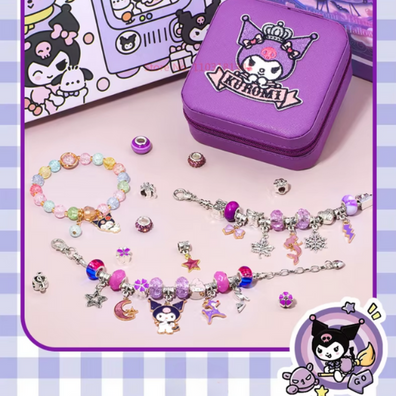 Mini Set de joyeria Kuromi con pulsera, Joyero y piezas para armar pulseras