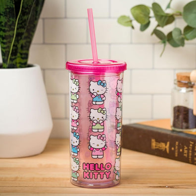 Vaso con Tapa y Carrizo Hello Kitty Varias