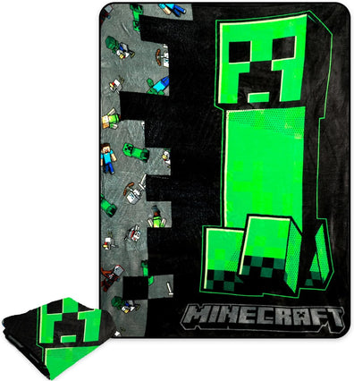 Manta Minecraft Personajes y Creeper Gris y Verde reversible