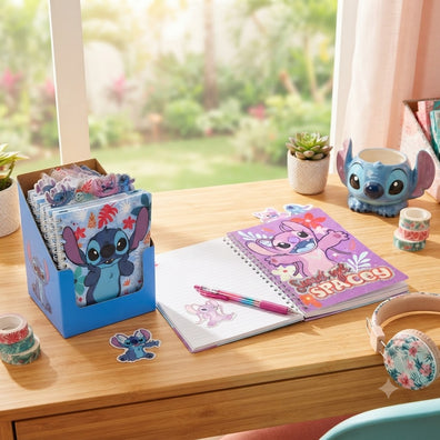 Libreta Stitch y Angela Celeste con Flores