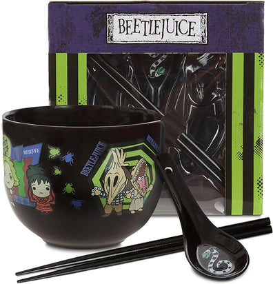 Set Ramen Bowl con Cuchara, Palitos y Ayudante para Palitos Beetlejuice