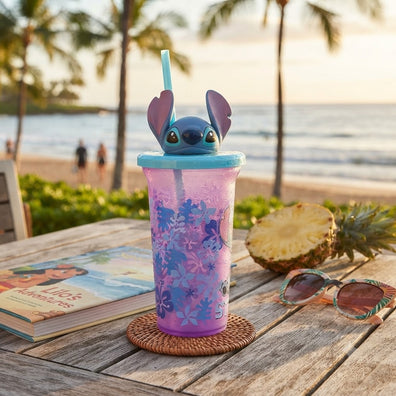 Vaso con Carrizo cara Stitch Celeste y Morado