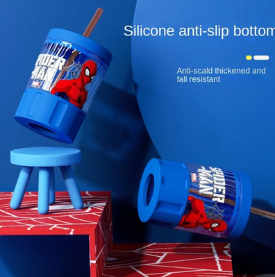 Vaso de vidrio con tapa y carrizo Spiderman