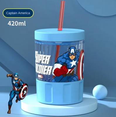Vaso de vidrio con tapa y carrizo Capitan America