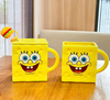 Taza Bob esponja con tapa y Carrizo 3D. y caja de regalo