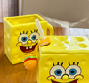 Taza Bob esponja con tapa y Carrizo 3D. y caja de regalo