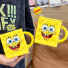 Taza Bob esponja con tapa y Carrizo 3D. y caja de regalo