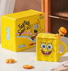 Taza Bob esponja con tapa y Carrizo 3D. y caja de regalo