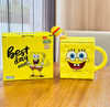 Taza Bob esponja con tapa y Carrizo 3D. y caja de regalo