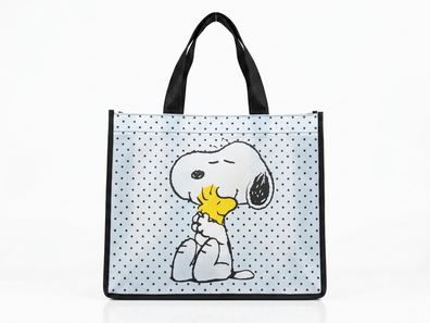 Bolsa ecológica de snoopy mediana blanca con puntos negros