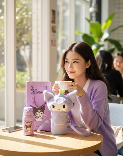 Termo Sanrio Kuromi peludo