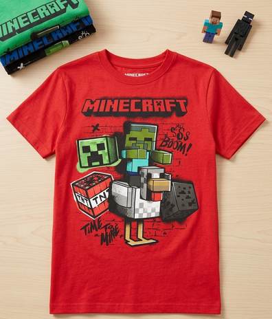 Sueter, Franela, Tshirt Minecraft Roja Para Niños