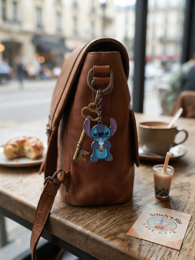 Llavero de metal Stitch tomando bebida