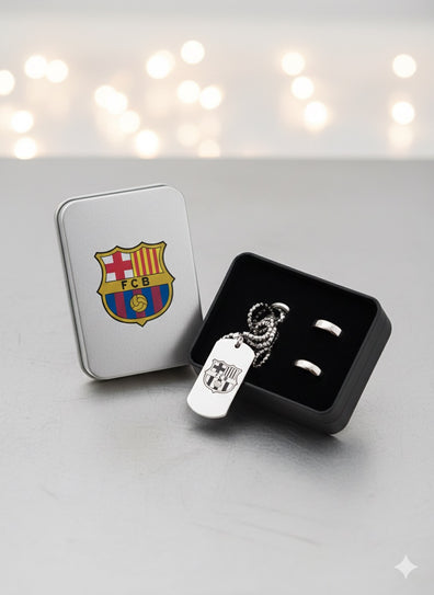 Set de Collar con placa y anillos FC Barcelona