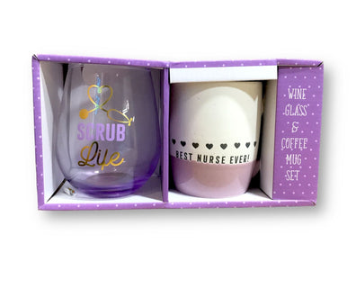 Set vaso de vino mas taza de café enfermera