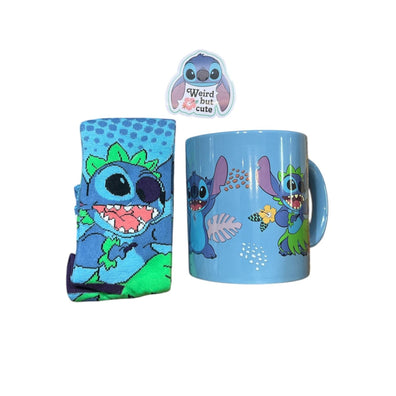 Set Taza con Medias y Sticker  Stitch Hawaii