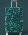 Protector de Maleta verde con iconos de viaje