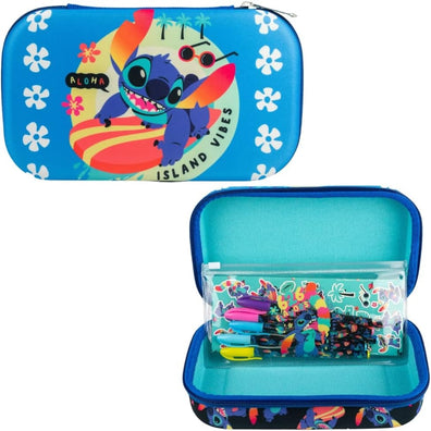 Cartuchera Rigida Stitch con Kit Escolar Azul