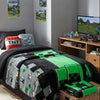 Manta Minecraft Personajes y Creeper Gris y Verde reversible