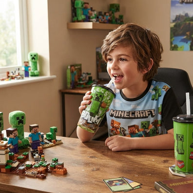 Vaso Con Tapa y Carrizo Minecraft Verde Creeper y TNT
