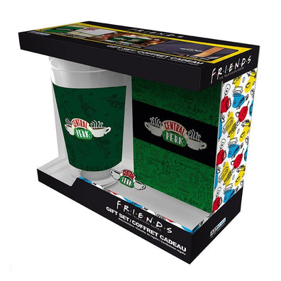 Set de regalo friends - Vaso cristal + Pin + Cuaderno de bolsillo "Central Perk"