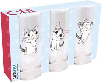 Set juego de vasos de vidrio chi gato
