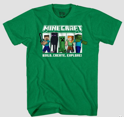 Franela Minecraft Verde Build Create Explore