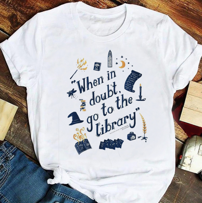 Franela, tshirt, sueter Harry potter blanca dama Whem in doubt go to the library
