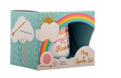 Taza Arcoiris  I'm So Happy con cuchara y tapa posavaso